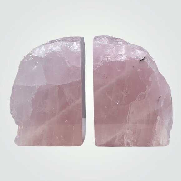 Pink Crystal Bookends Rose Quartz Stone w Natural Black Tourmaline Markings (AM) - Picture 1 of 10